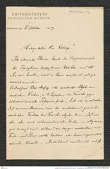 Nachlass Franz Steindachner, Brief von Hector F. E. Jungersen an Franz Steindachner (15.10.1907), Inv.Nr. 262.03, Seite 1